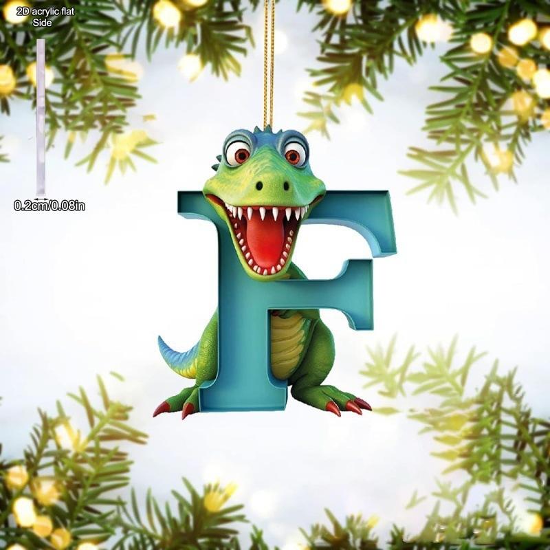 1ks vánoční dinosauří ozdoby 26 písmen kreslený přívěsek 2D plochý akrylový materiál dinosauří figurky závěsná vánoční párty dekorace, ideální pro domácnost