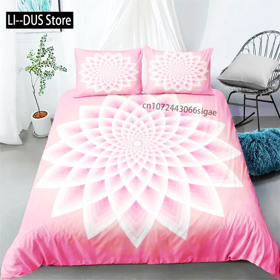 Conjunto de Capa de Edredom Mandala Roupa de Cama Boêmia Azul Rosa Elegante Boêmio Romântico King Poliéster Capa de Edredom Capa de Edredom Fronha