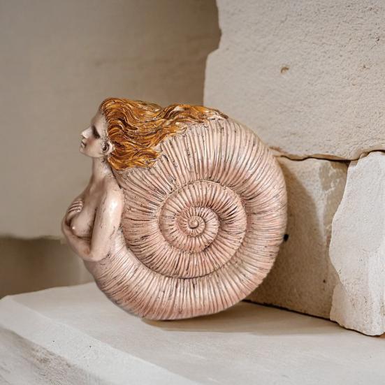 Retro Conch Girl Figurine Sea Snail Women Statue Sculpture Indoor