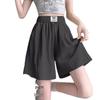 Women's High-Waisted A-Line Wide-Leg Summer Capris with Logo, Ice Silk, Pockets, Thin & Loose