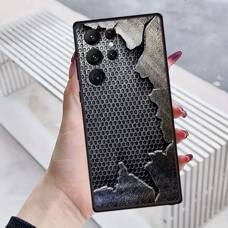 Creative metal style pattern Phone Case For Samsung Galaxy S26 S25 S24 S23 S22 S21 S20 Ultra Plus FE 5G Black Soft TPU