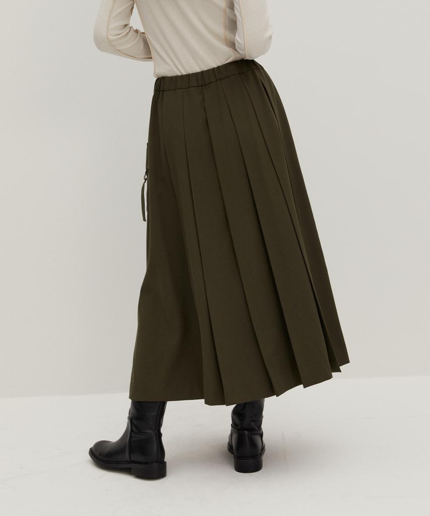 Raverous Pleated Long Skirt Khaki
