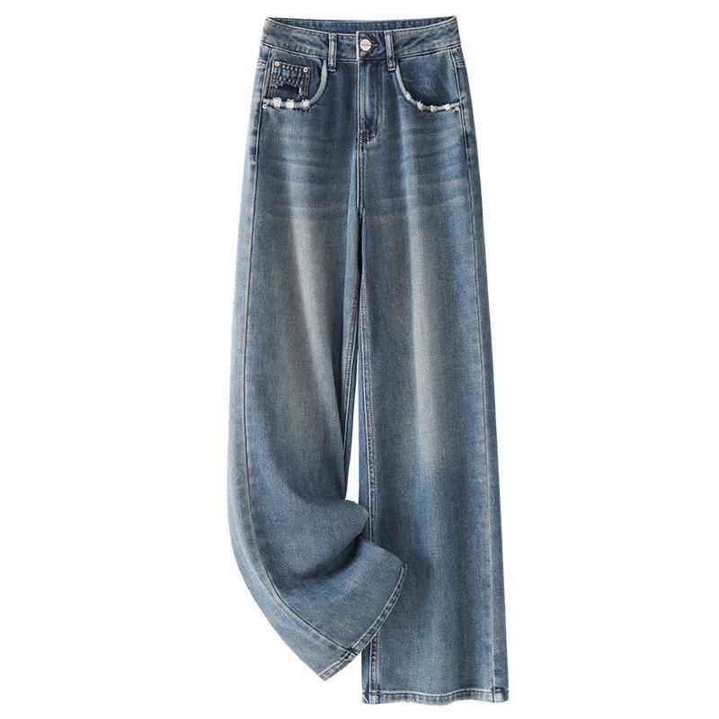 Women's 2025 Spring/Summer High-Waisted Wide-Leg Straight Jeans - Retro Slimming Style