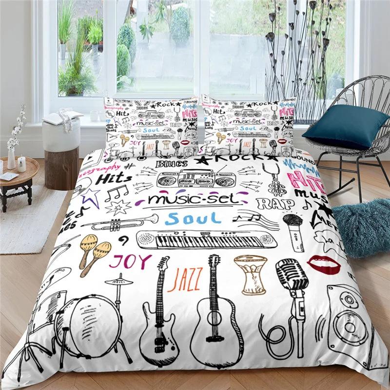 Musiknote Gitarre Bettbezug Set Schlafzimmer Bettwäsche Dekorativ Hip Hop Wind Steppdecke Kissenbezug Dreiteiliges Set