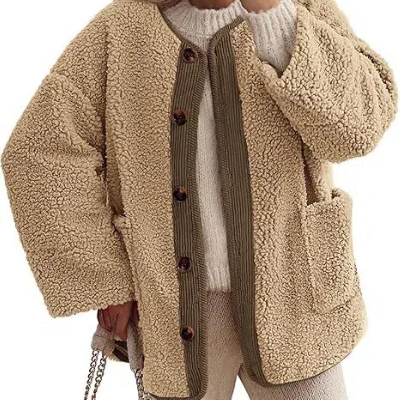 Women's Warm Winter Coats Casual Long Sleeve Button Up Fuzzy Sherpa Fleece Jackets Outerwear