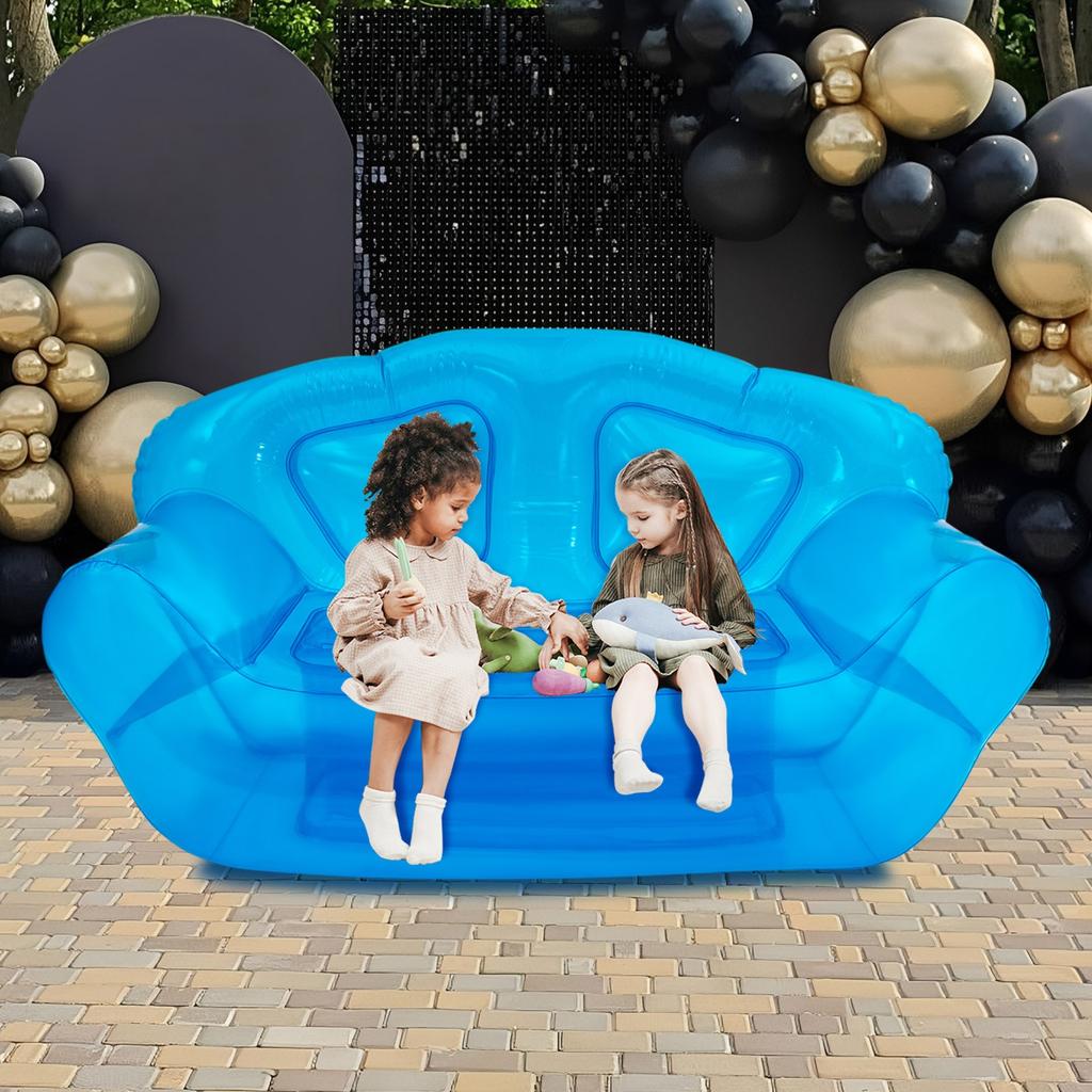 Large Inflatable Couch for Two Adults, Portable Indoor Outdoor Sofa Bed with Pump, Supports Up To 440 Lbs, Blue Lounge Furniture