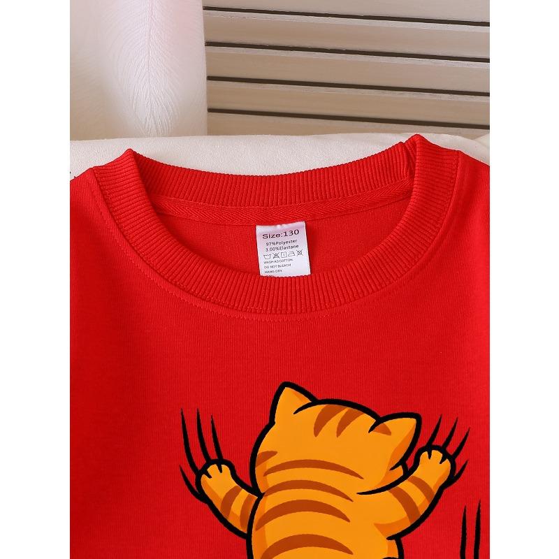 European sizes Girls Soft Crewneck Sweatshirt Cute Cartoon Cats Climbing Print Design, Casual All-Match, Ideal Holiday Present
