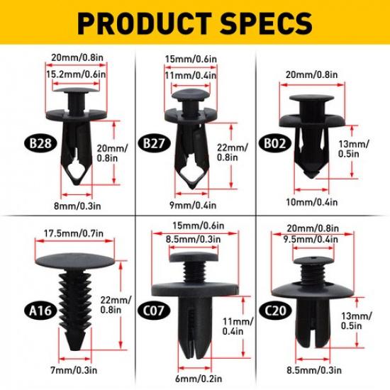 190XS Car Body Trim Fastener Push Plastic Panel Clips Rivets Fender Replace