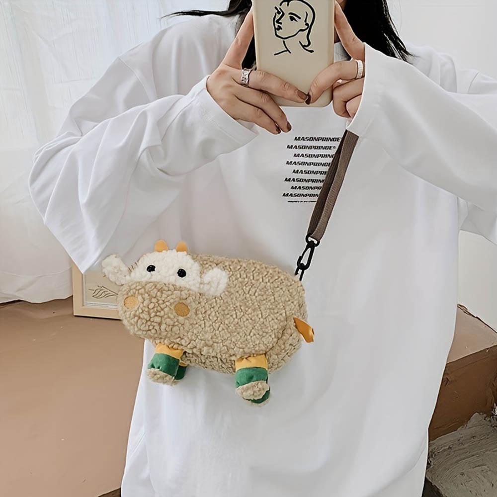 Women's large capacity plush crossbody bag, cute doll shoulder bag, lightweight travel backpack for women when traveling