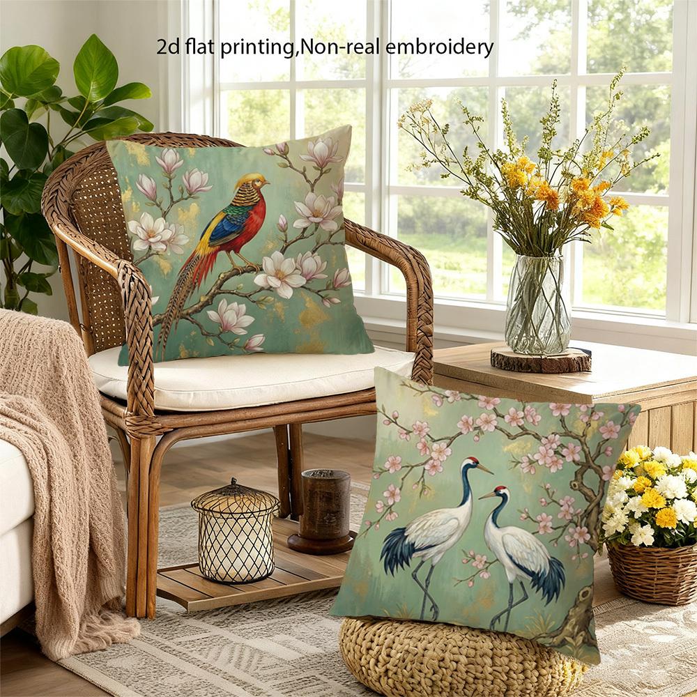 1/4 pz Copricuscini Decorativi Vintage Stile Cinese Floreali e Uccelli Pavone Gru Martin Pescatore Decorazioni per la Casa Federe per Cuscini Copricuscino