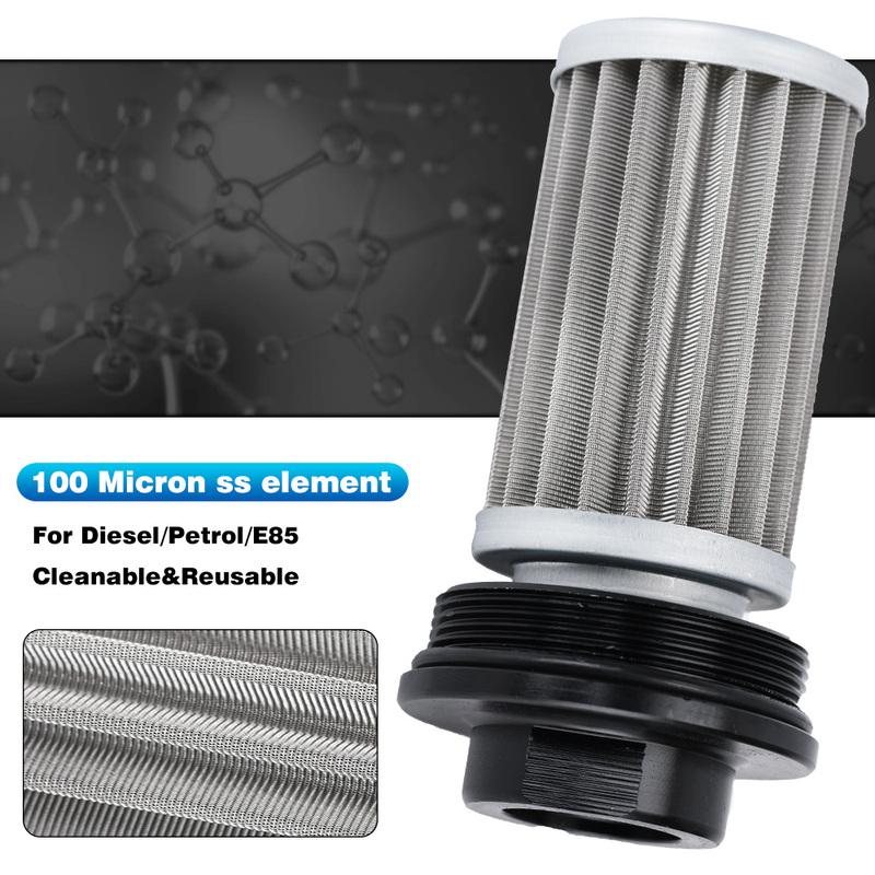 PQY BLACK AN6 / AN8 / AN10 Inline Fuel Filter E85 Ethanol With 100 Micron Stainless steel element and PQY sticker