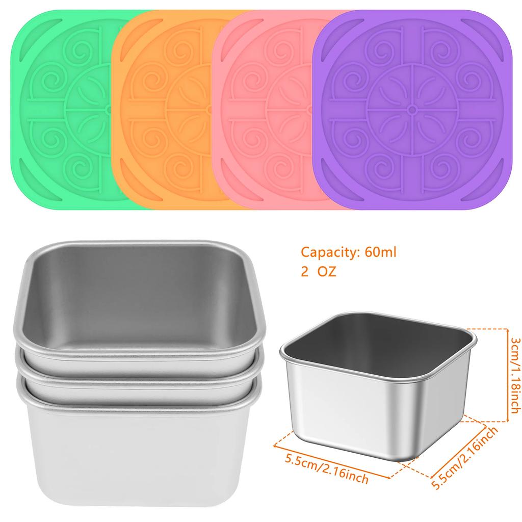 4 Stück 2/6 oz Snackbehälter Edelstahl-Salatbox mit Silikondeckel Auslaufsichere tragbare stapelbare Dressing-Lebensmittelaufbewahrungsbox