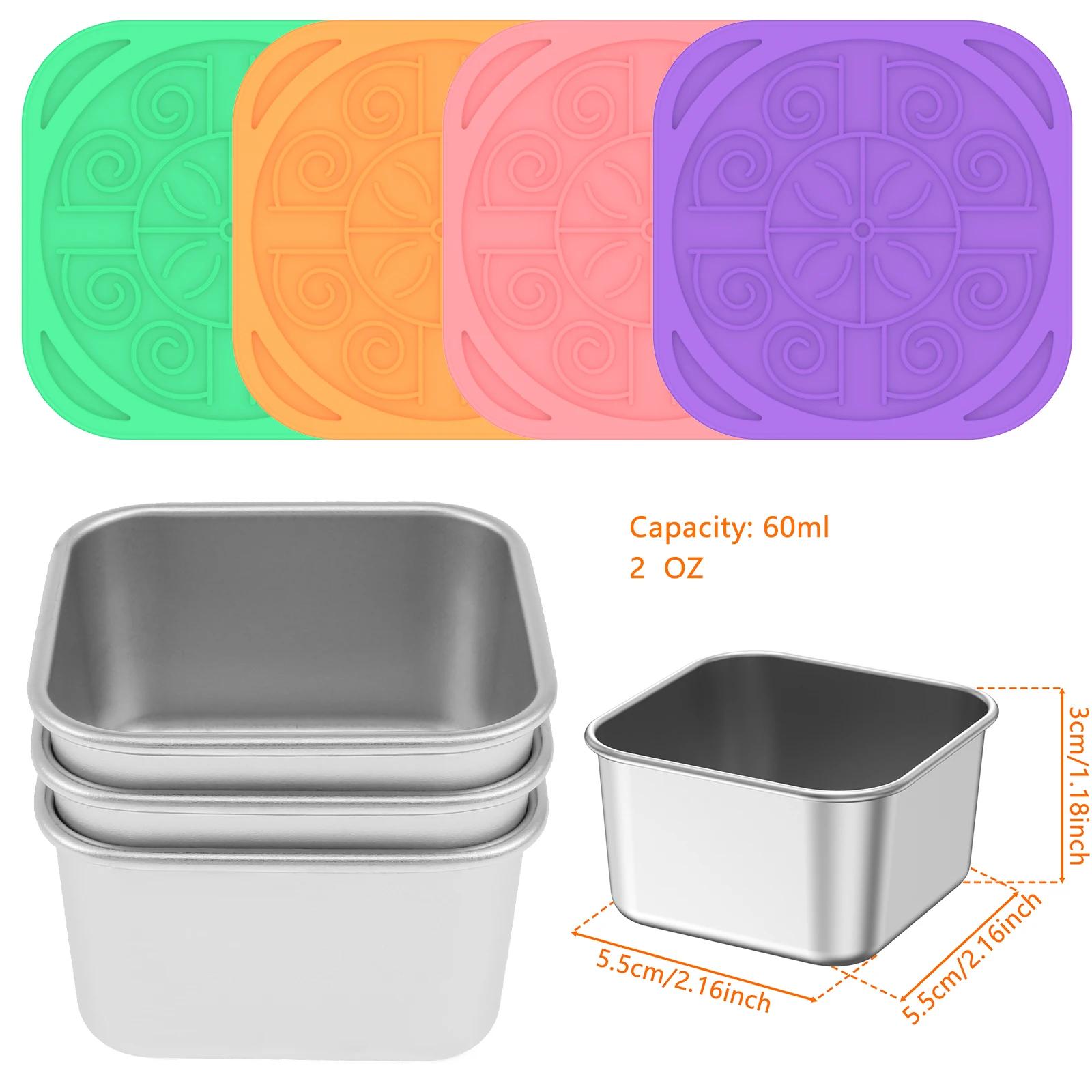 

Коробка для салату з нержавіючої сталі з нержавіючої сталі з силіконовими кришками, що не протікає, 4шт. 2/6oz контейнер для закусок, портативний контейнер для зберігання їжі для заправки.