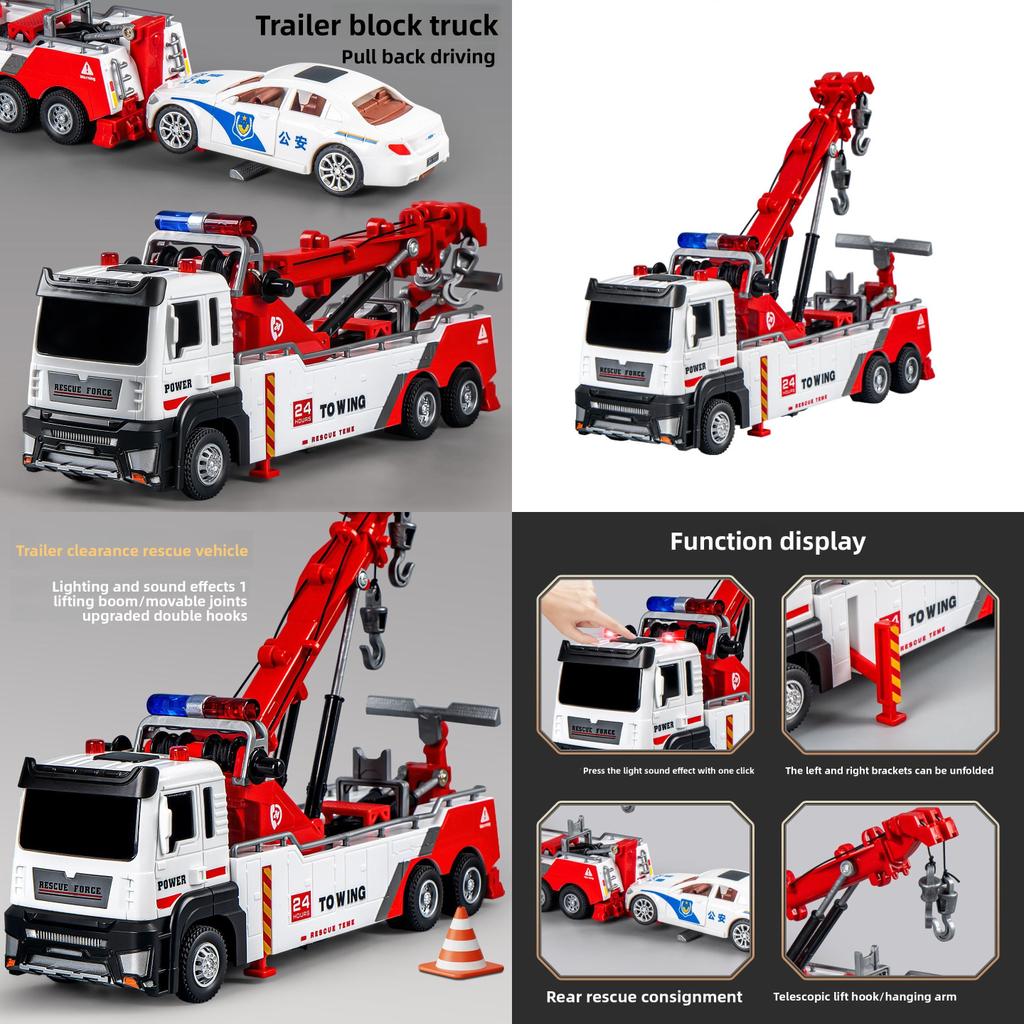 Kinder Ingenieurfahrzeug Spielzeug mit Doppelhaken Straßenrettungsfahrzeug mit Beleuchtung und Soundeffekten