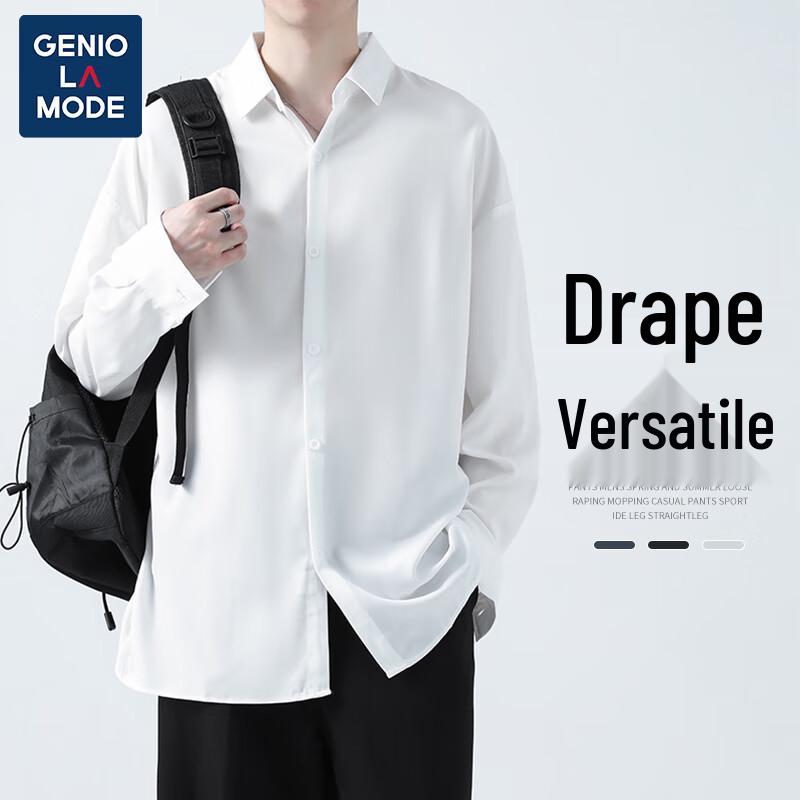 GENIOLAMODE Men s Simple Long Sleeve Lapel Work Shirt 3XL