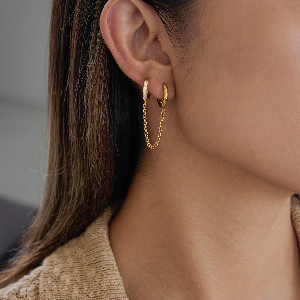 Yori Hot Style Shiny White Cubic Zircon Double Ring Tassel Dangle Earrings 18K Gold PVD Plated Waterproof Daily Jewelry Gift