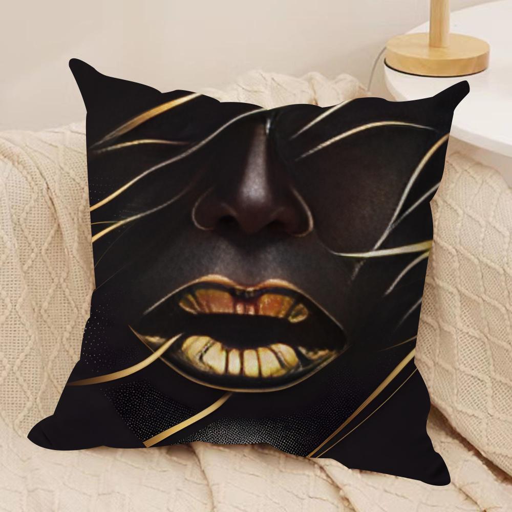 Schwarz Gold Afrikanische Dame Frau Stil Kissenbezug Weicher Plüsch Doppelseitig Sofa Kissen Kissenbezug | Ganzjahres Dekoration Geschenk