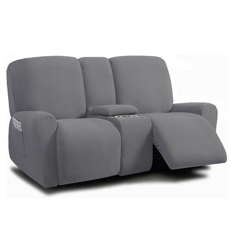 

2 Seater Recliner Sofa Covers with Console Cover Jacquard Stretch Reclining Chair Cover Protector Washable for Living Room