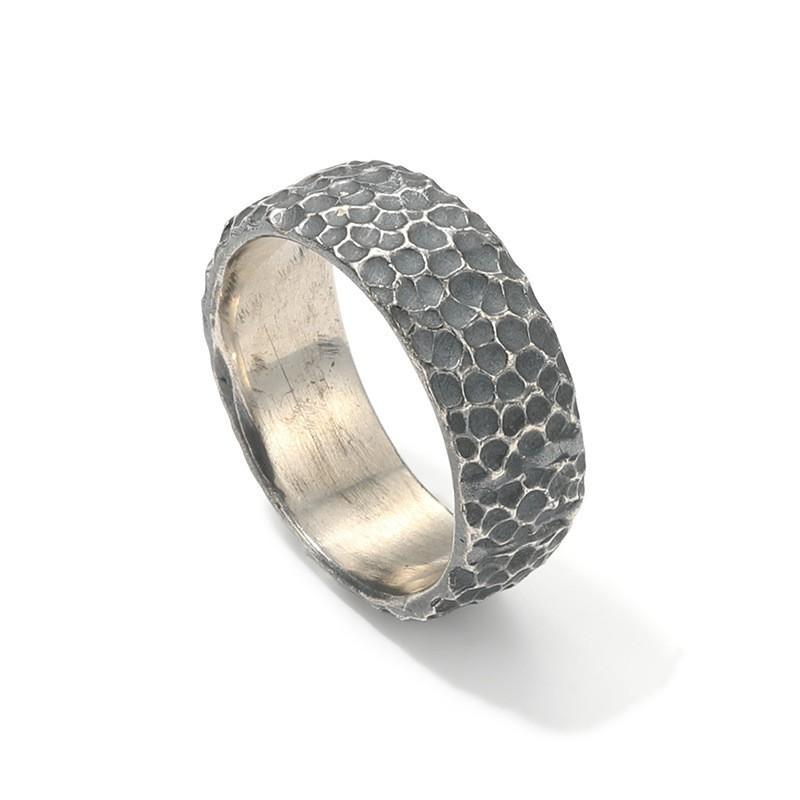 Adjustable Hammered Texture Ring Men Women Sterling Vintage Geometric Open Finger