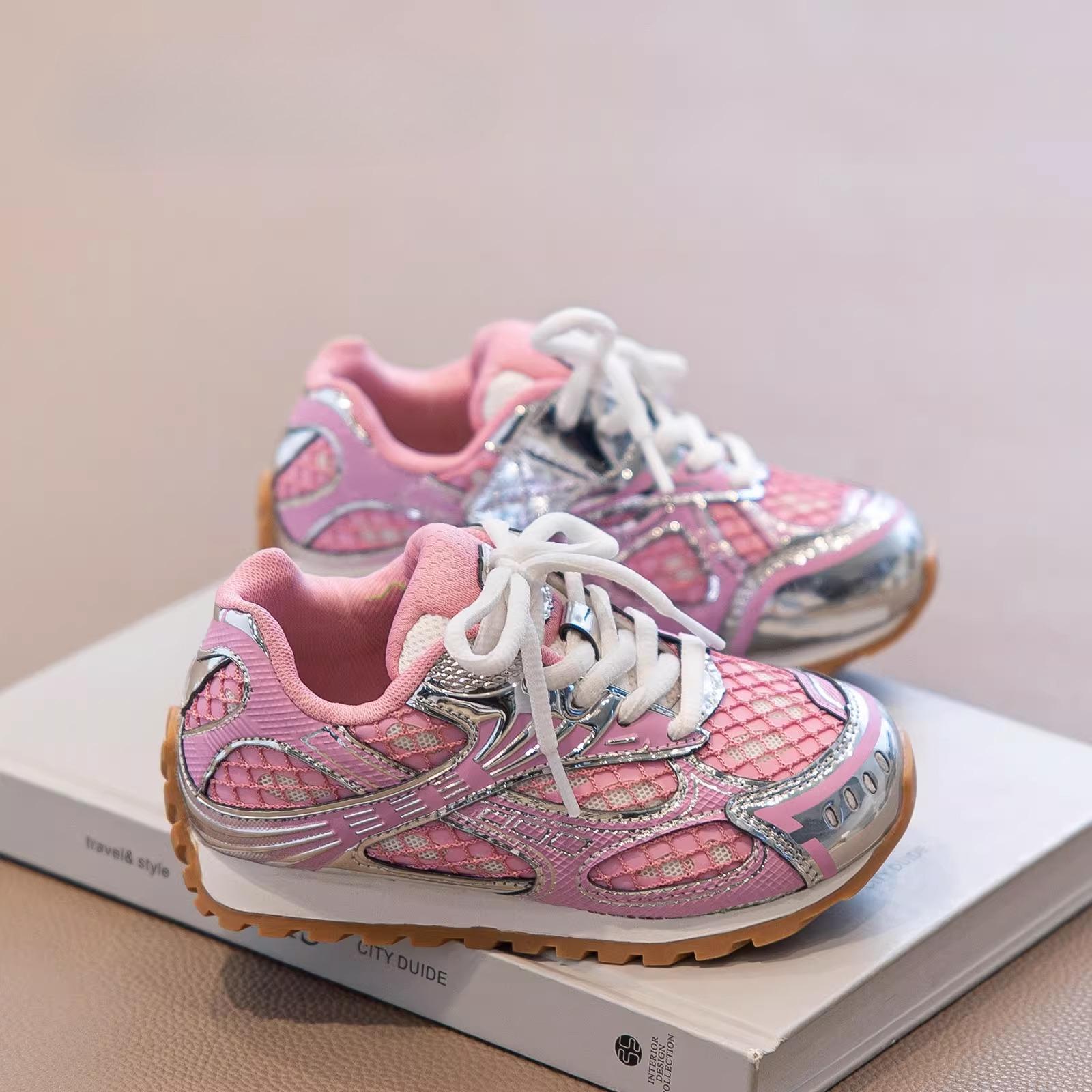 

Toddler Kids Breathable Orbit Metallic Rubber Mesh Sneakers Boys Girls Sports Walking Shoes Children Casual Fashion Bling Shoe 26 розовый