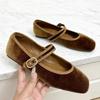 Cozy Faux Suede Brand Ballet Flats Women Fashion Round Toe Shallow Mary Jane Shoe Elegant Narrow Buckle Plus Size Designer Flats