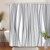 Contemporary Calligraphy Design Shower Curtain - Black & White Wavy Lines | Polyester Fabric, Includes 12 Hooks, 70x70 Inch
