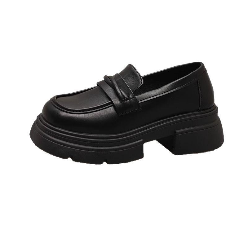 Platform small leather shoes women's 2025 spring and autumn new British retro heightening Mary Jane soft sole versatile black loafers