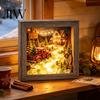 Winter Birthday Present Christmas Snowy Night Light Picture Frame, Vintage Wooden Frame 3D Mini Retro Wood Photo Landscape Lamp, Desktop Atmosphere