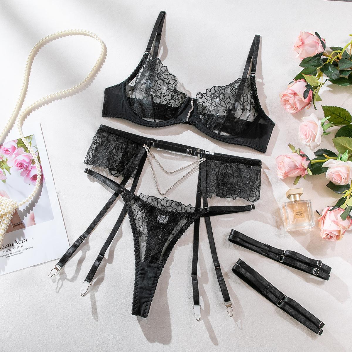 

Сексуальный костюм для нижнего белья с прозрачной сексуальной вышивкой L чёрный