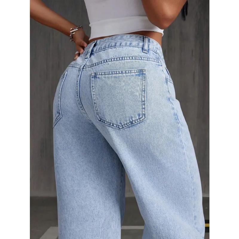 2026 New Women's Wide Leg Jeans, Slim Fit Stretch Denim Light Blue Casual Trousers with Multiple Design Details (S-2XL)