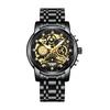 R ONTHEEDGE Men's Skeleton Chronograph Watch Black Gold Diamond-Style Index Quartz Date Luminous Hands 3 ATM Waterproof Business Casual Gift