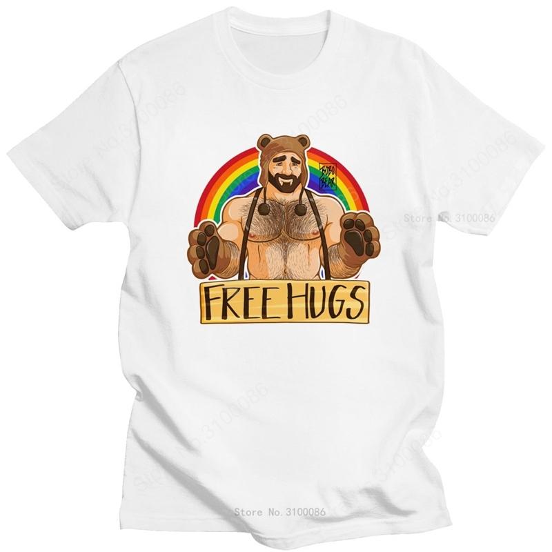 Funny Gay Bear Free Hugs Tshirt Men Soft Cotton LGBT T-shirt LGBTQ Pride Shirt Rainbow Tee Top Short Sleeve Casual Clothing Gift