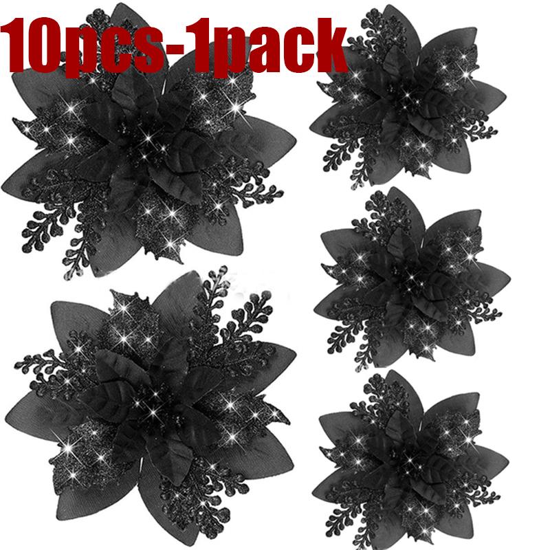 Glitter Pink Christmas Flowers Xmas Tree 14cm Artifical Flower Ornaments 2025 Merry Christmas Decoration For Home New Year