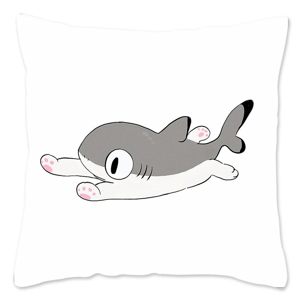 Funny CatShark Pillow Case Home Decoration Polyester Pillow Cover for Sofa Kawaii Cushion Cover Fundas Cojines  X