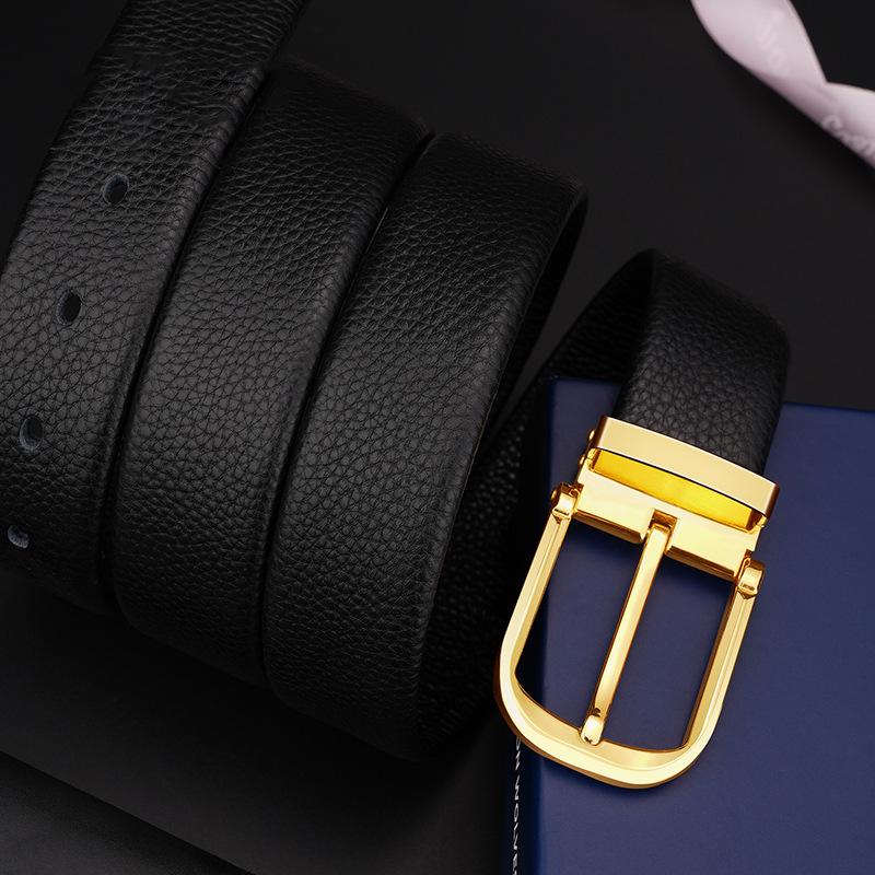 Men's Belt, Top Layer Cowhide Pin Buckle Belt, Business Casual and Versatile Leather Edge-padded Pants Belt