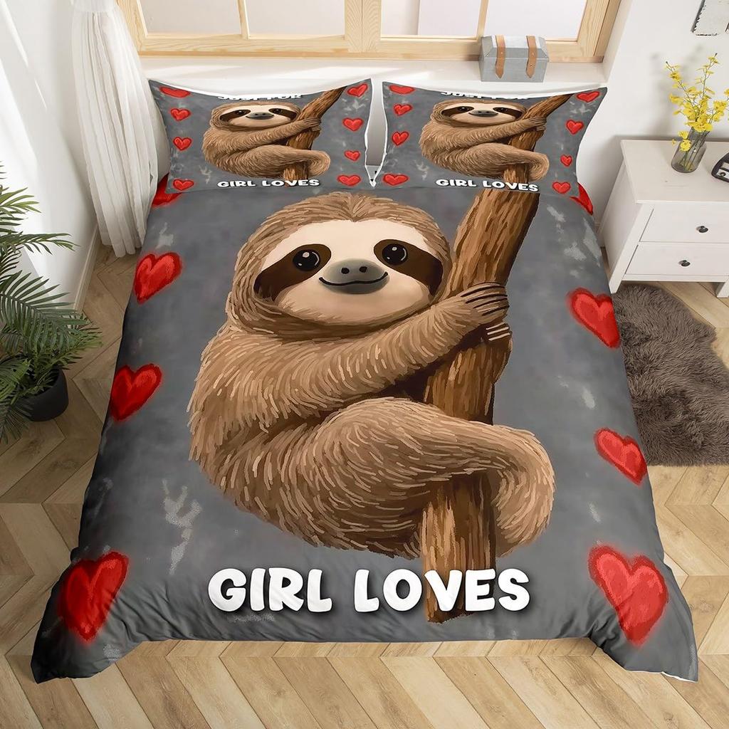 Cute Sloth Duvet Cover Cartoon Sloth Bedding Set Twin Queen For Boys Girls Teens Room Dorm Decor Kawaii Animal Comforter Cover