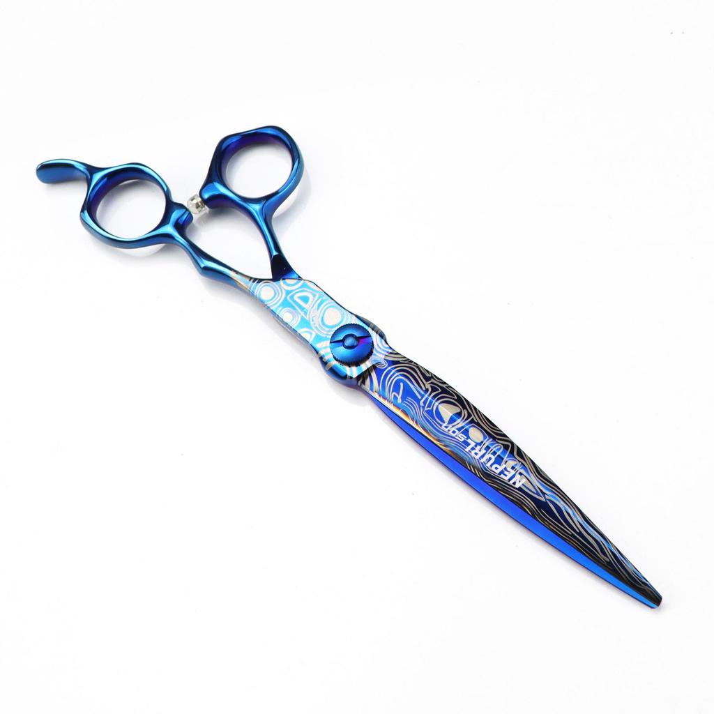 Blue 7-Inch Napson Gold Damascus Steel Hairdressing Scissors and Thinning Shears