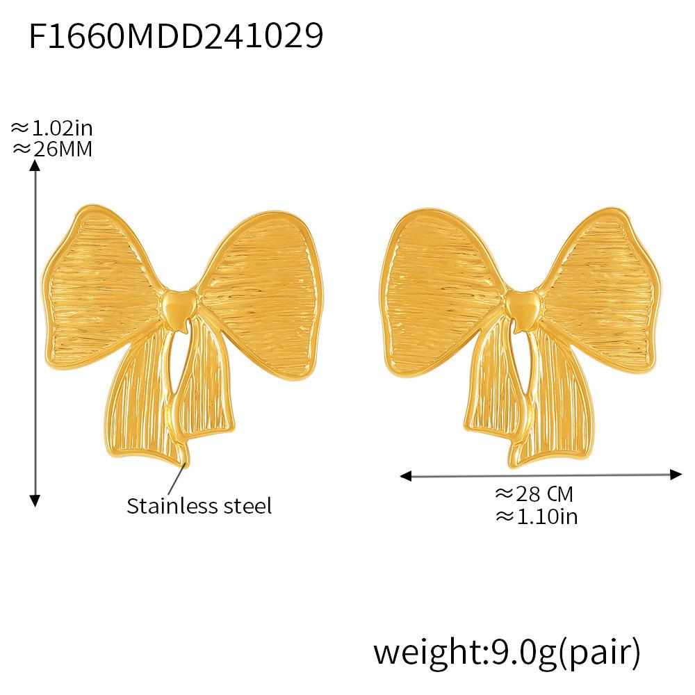 Qiong Yao European Style Bow Stud Earrings, Stainless Steel, Colorfast, Hypoallergenic, Simple Design for Women