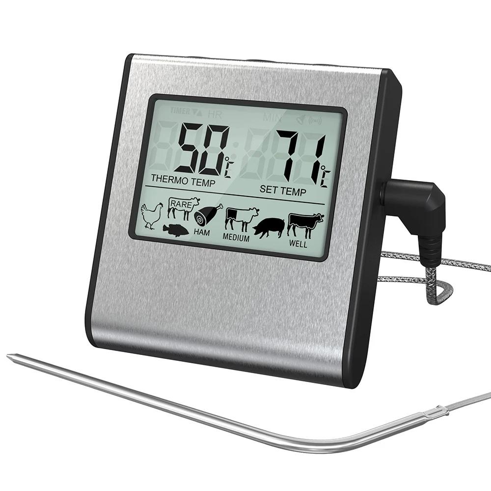 

Digital Chef Thermometer Pastry Cooking Grill Thermometer for Oven °C/°F Conversion LCD Display Kitchen Meat BBQ Thermometer серебряный