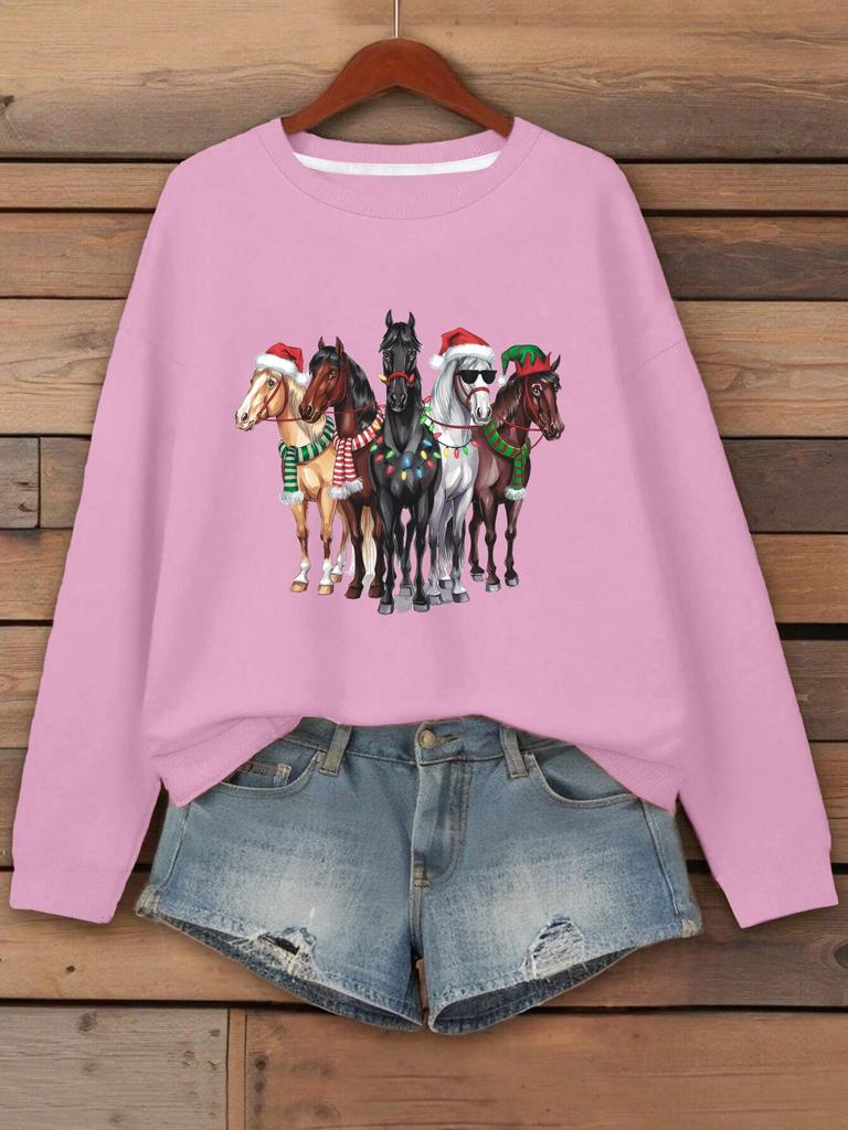 Playful Horses In Christmas Attire Women's Sweatshirts