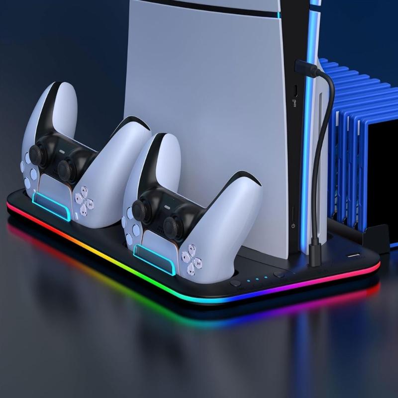 Charging Station with Headset Holder 3 Speed Adjustable Cooling Fan for Slim Controller Charger Stand Charging Dock