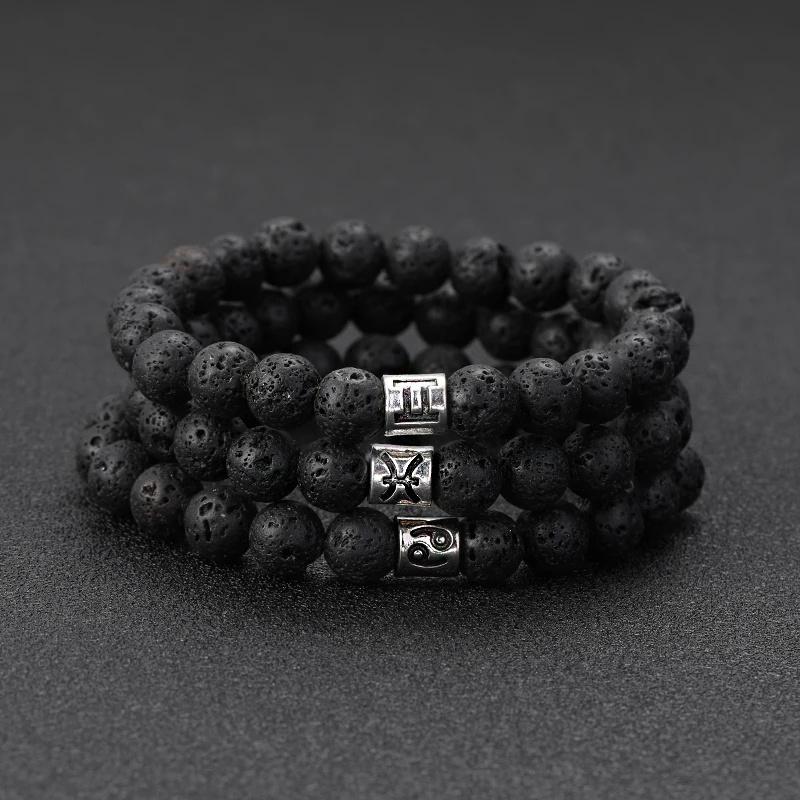 Bracciale da Uomo in Pietra Vulcanica Naturale Bracciale 12 Segni Zodiacali Vergine Capricorno Toro Acquario Sagittario Cancro Ariete