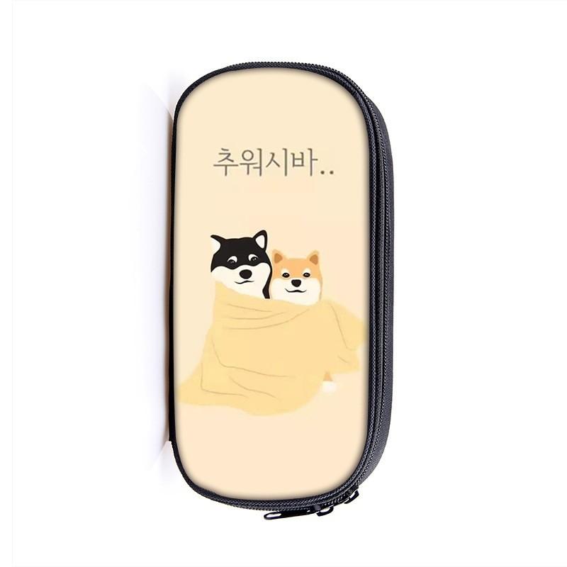 Student Cartoon Shiba Inu Pencil Case With Nylon Material For School Supplies
