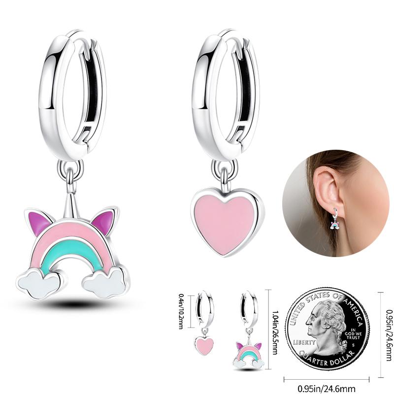 925 Silver Unicorn Rainbow Horse Sparkling Color Gemstone Women's Sweet Earrings Fit for Anniversary Engagement Delicate Jewelry