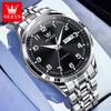 OLEVS New Automatic Watches for Man 7077 Digital Dial Steel Strap Dual Calendar Waterproof Mechanical Men's Business Wristwatch