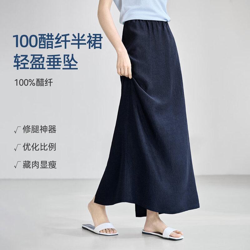 

IHIMI Women s 100% Acetate Draped Lightweight High-Waist Straight Skirt M