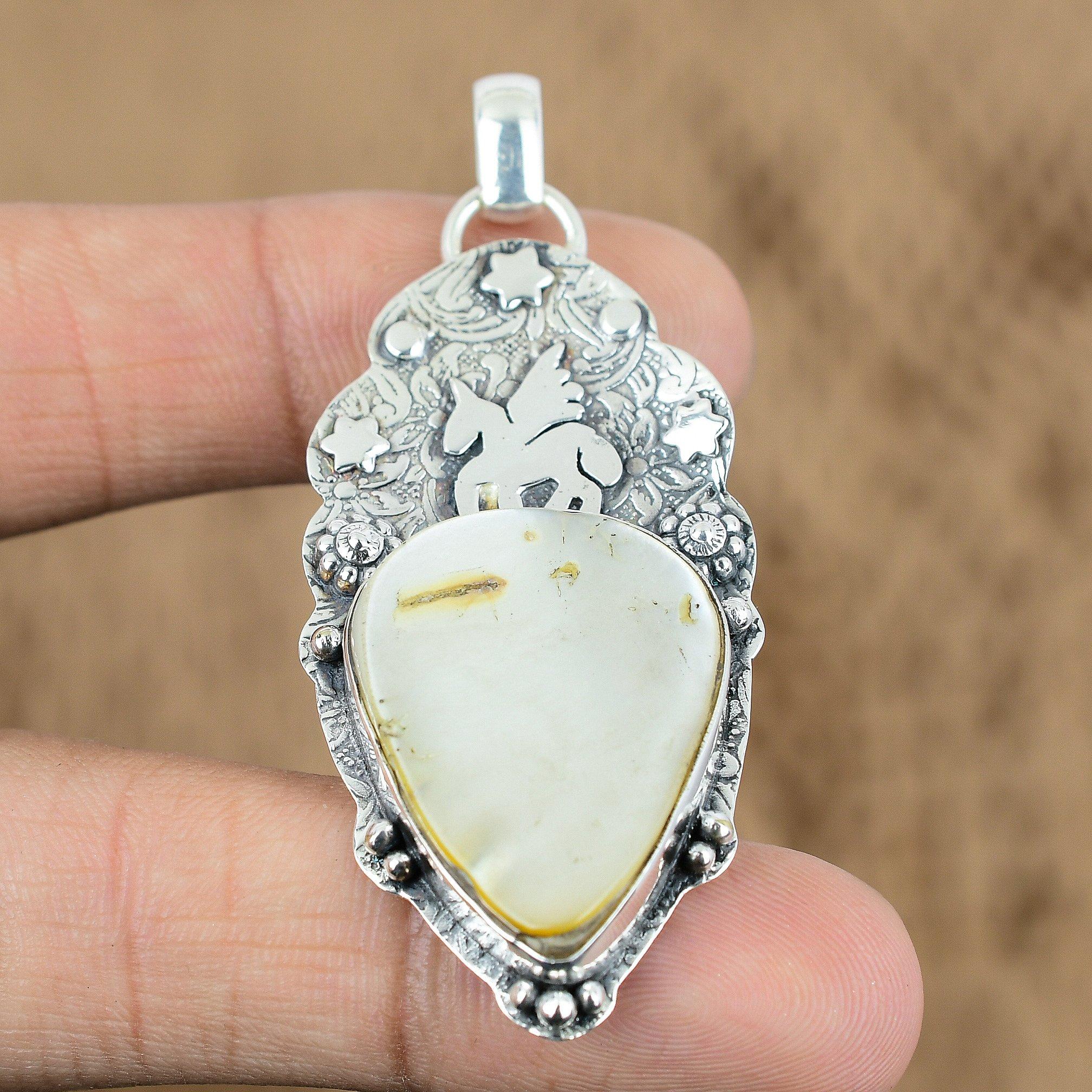 

Gift For Her 925 Silver Natural Mother Of Pearl Gemstone Pendant Unicorn