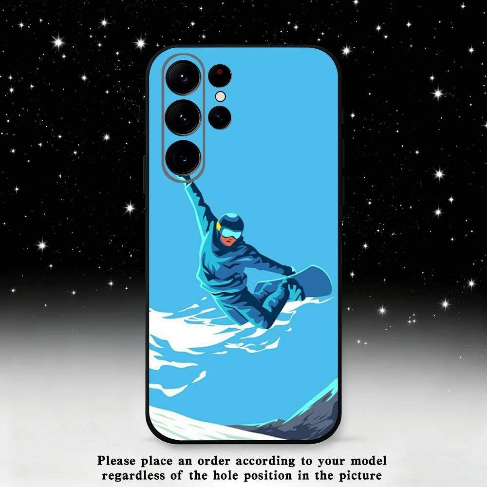 Sport Cartoon Snowboarding Phone Case For Samsung S25,S24,S23,S22,S21,S20,S10,Ultra,Plus,Lite,FE,Soft Silicone Black Cover