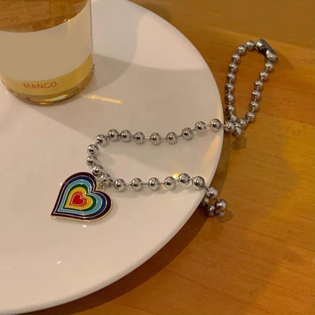 European American Novel Simple Rainbow Love- Pendant All-match Clavicle Chain Adjustable Long Chain Cold Wind Necklace