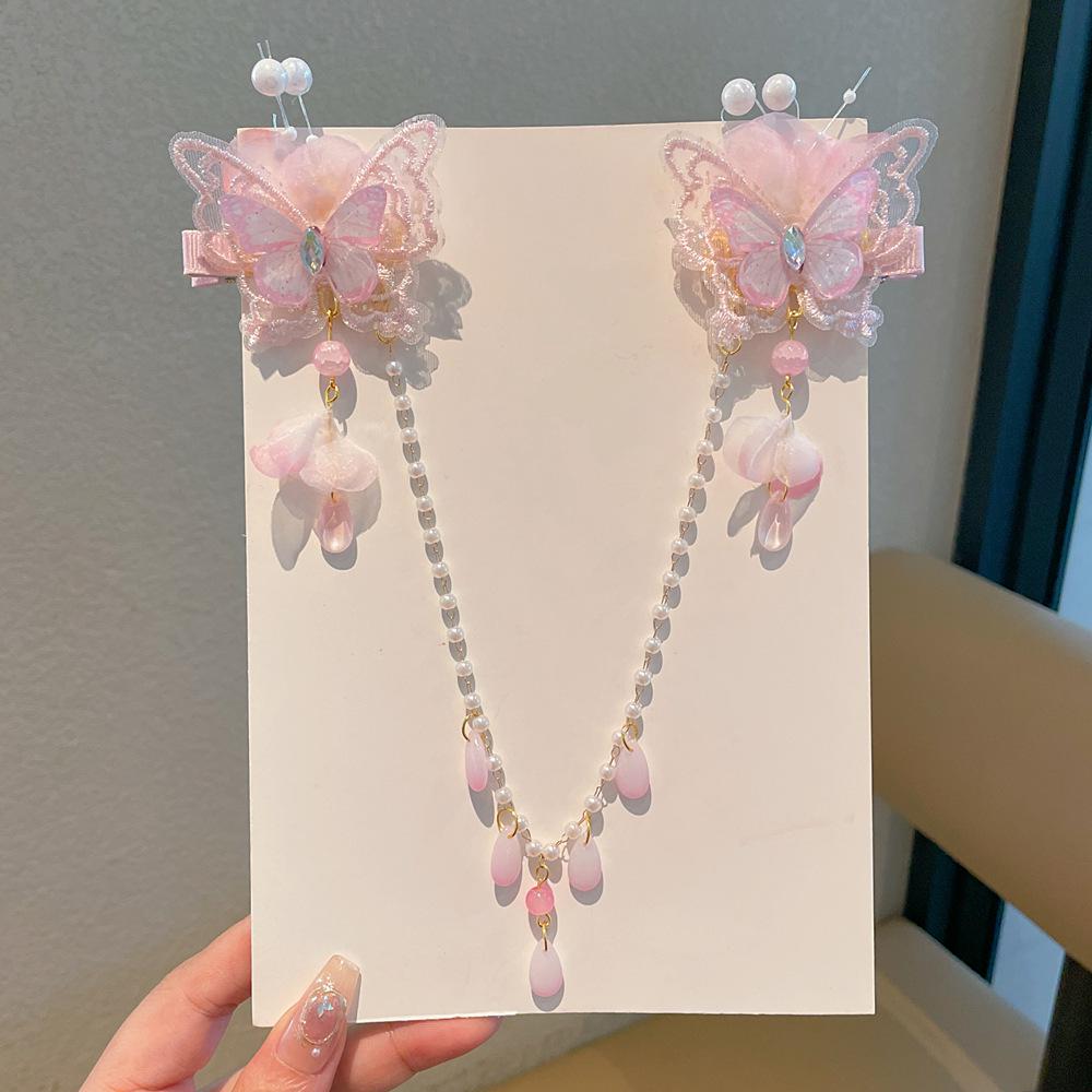 Chinese Style Hanfu Hairpin Set for Girls - Includes Hair Clips, Swaying Tassels, and Butterfly Accessories